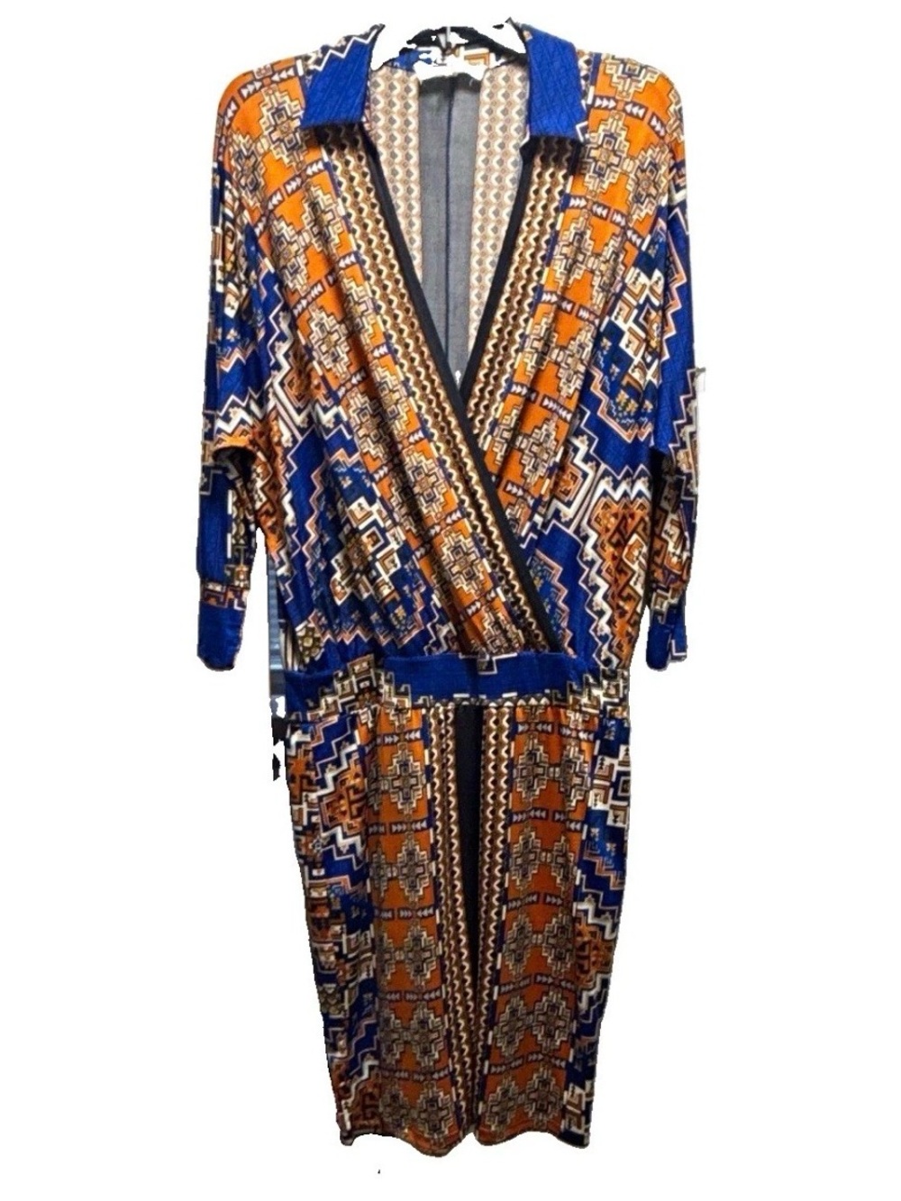 S-Twelve Blue and Orange Geometric Wrap Mini Dress